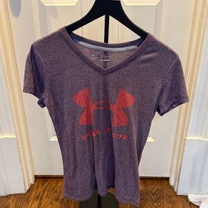 Under Armour Women's Heather Purple V-Neck Tee with Red Logo
